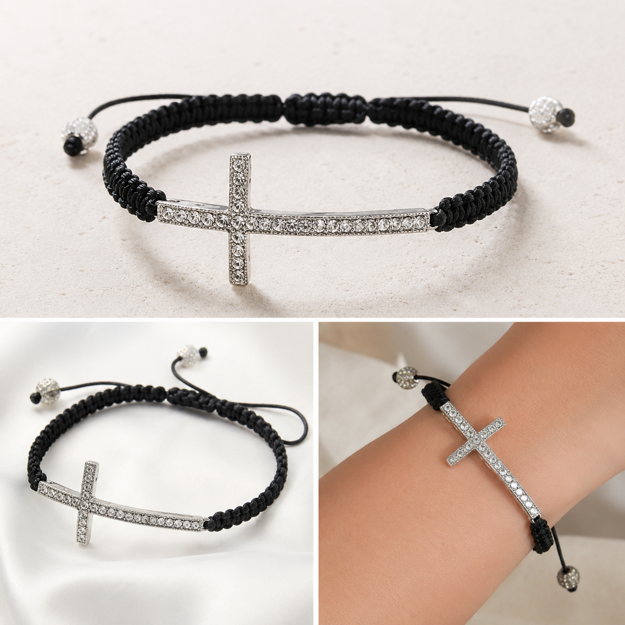 Handcrafted Crystal Cross Shamballa Bracelet