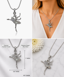 Alternative view of Ballerina Austrian Crystal Necklace Leap Pose