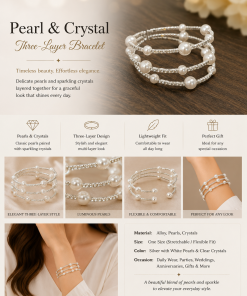 Pearl & Crystal Three Layer Cuff Bracelet