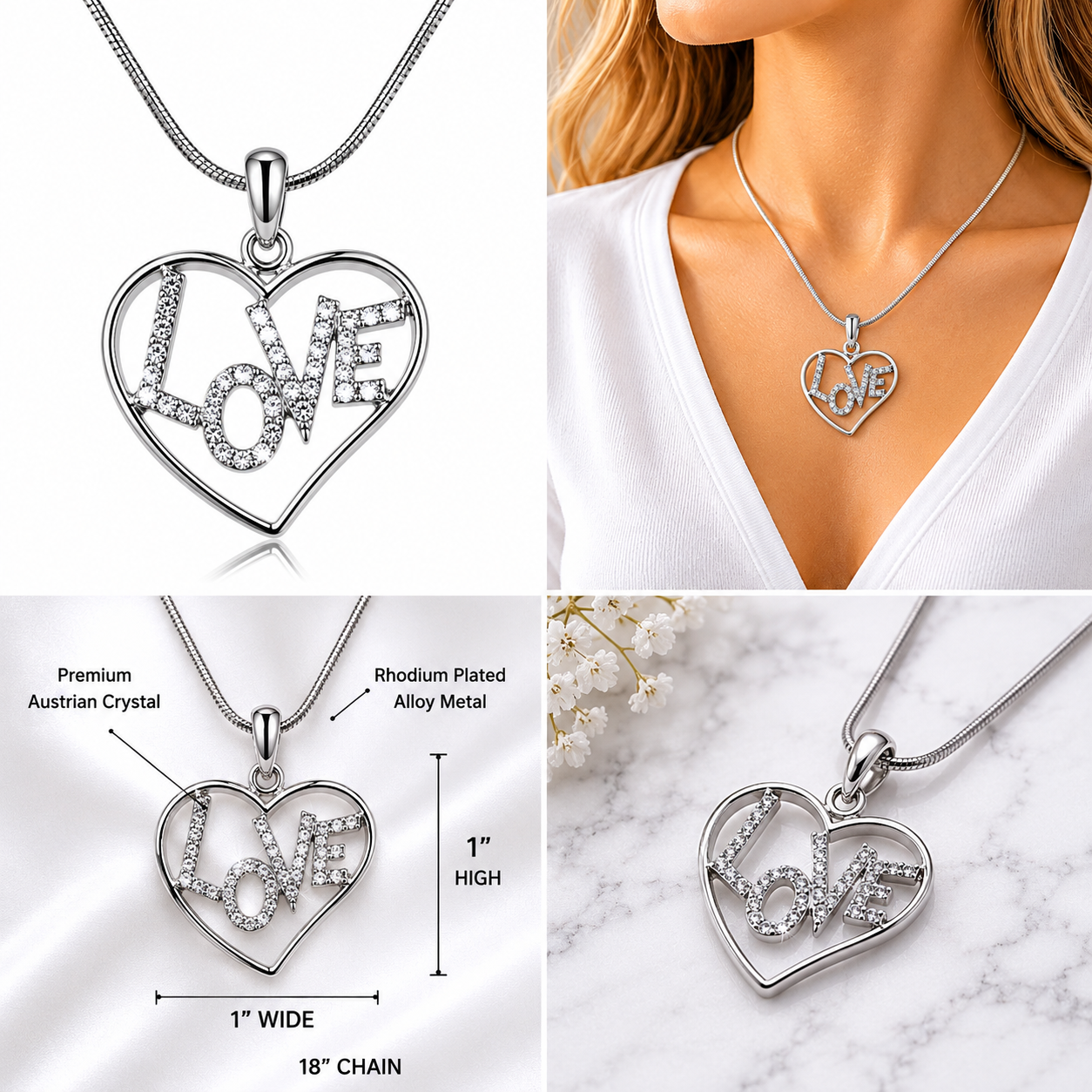 Austrian Crystal Love Heart Necklace - Image 2