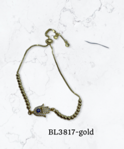 Bracelet- Evil Eye Hamsa hand gold beads pull up cord