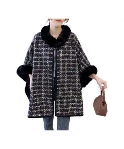 Plaid cloak cape with faux fur around neck and arms ( colour options )