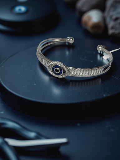 Bracelet open cuff double band design evil eye