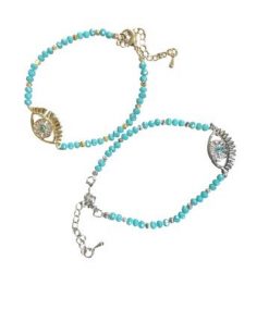 Bracelet-evil eye with eye lashes, blue crystal beads
