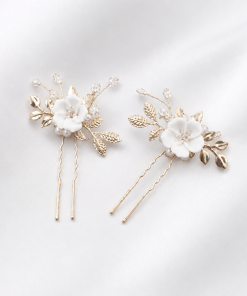 Handcrafted white  Clay Rose Gold Hair Pins -Set of 2