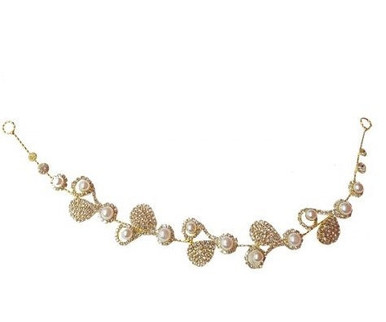 Hair band on wire, rhinestone leaves and pearls , gold