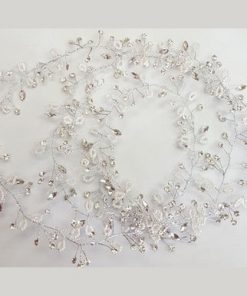 Hair vine long rhinestone leaves and white beading