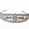 Hair tiara- pearl wave with rhinestone leaves, silver