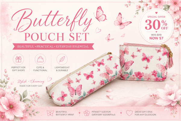Floral Butterfly Cosmetic Pouch & Card Holder