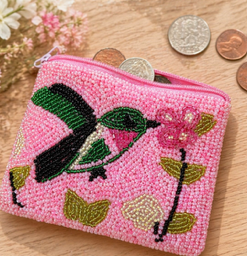 Handmade beaded Hummingbird & Floral Coin Purse Gift Shop