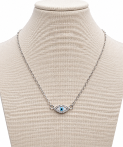 Necklace-oval style evil eye on marble style in center silver or gold chain