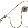 Bracelet- Round gold evil eye with clear and white crystals and green-blue eye