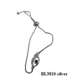 Bracelet- Evil eye dark blue with lashes, Silver