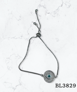Bracelet-evil eye , cubic zirconia stone around, pull cord silver colour option