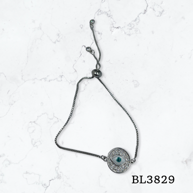 Bracelet-evil eye , cubic zirconia stone around, pull cord silver colour option