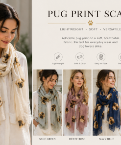 Pug Dog Print Scarf