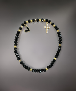 Bracelet-crystal black beads cross Austrian  shambella bead