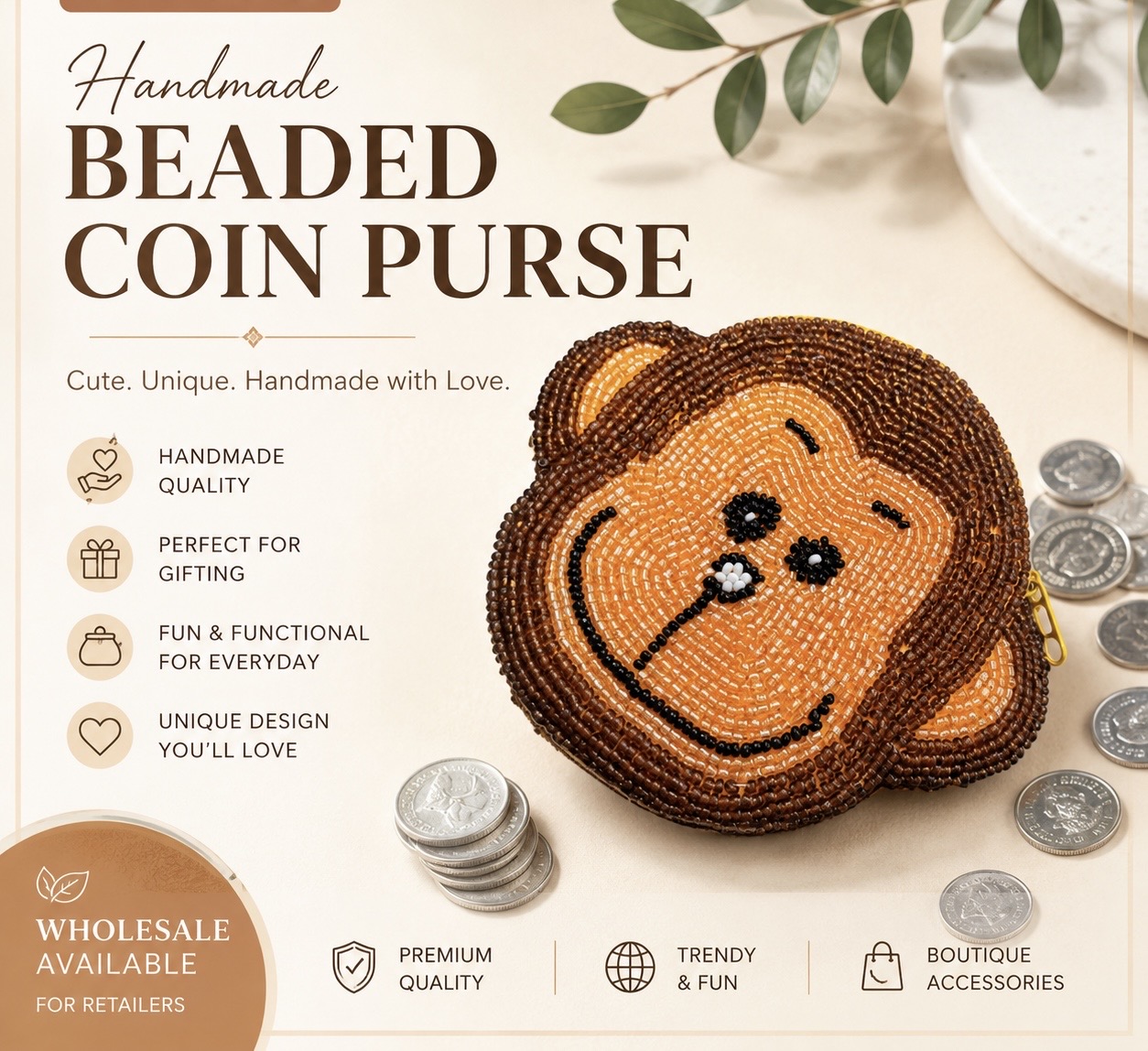 Handmade Monkey Face Coin Purse