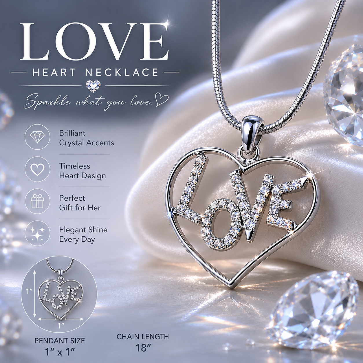 Austrian Crystal Love Heart Necklace - Image 3