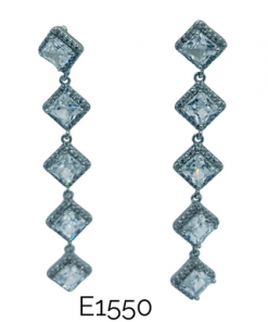 Dangling  Earring cubic zirconium stone silver stud 2.25 inches long