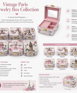 European Landmark Jewelry Box- 3 Layer Size Storage (7.10"x6"x 5.15") - Image 3