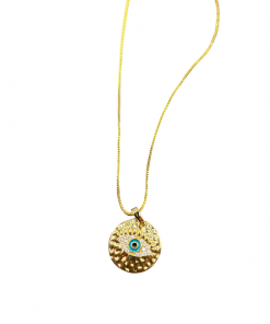 NK2862 - round evil eye with flat gold on gold chain