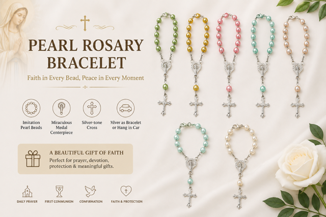 Imitation Pearl Rosary Bracelet/ Car hanging Cross