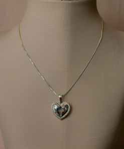 Necklace- heart with cross trim zirconia stone-Silver/Gold