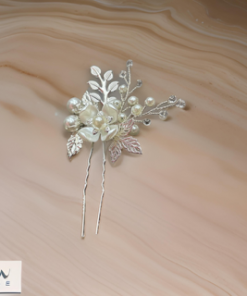 Hair pin hand made silver mesh with flower