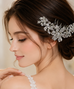Alternative view of Hair comb with ribbon shaped flowers and rhinestones