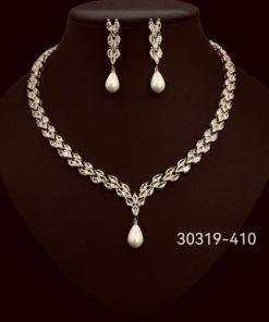 Cubic Zirconium jewellery  set with Drop Pearl silver or gold