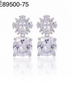 Cubic Zirconia earring sterling silver post flower & cube