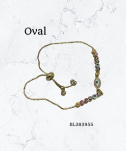 Bracelet - multicolored evil eye middle oval or heart gold pull cord chain