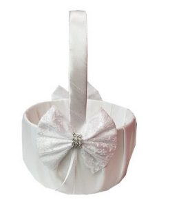 Wedding Basket w/ Lace Bow & Rhinestones