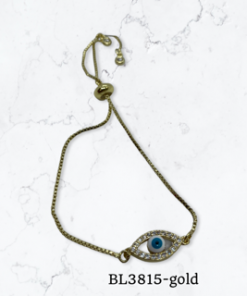 Bracelet- Evil eye big eye pull up cord gold or rose gold