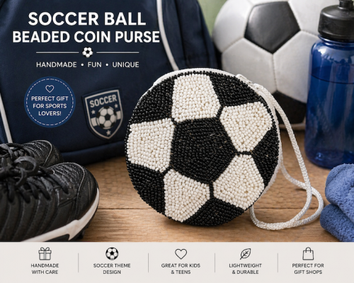 Handmade Beaded Coin Purse- Soccer Ball Design