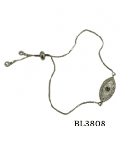 Bracelet- Gold evil eye with white center and green eye , on pull cord