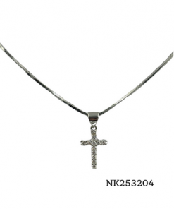 Necklace-Cubic zirconia small cross silver chain 18"