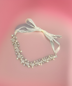 Hair band with beige silk ribbon