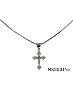 Necklace-Cubic zirconia cross with points on ends snake 18" Chain
