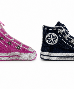 Handmade beaded coin purse in a trendy sneaker design