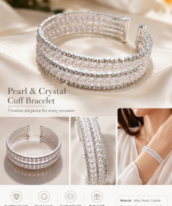 Cuff Bracelet Rhinestone  2 Line Pearl