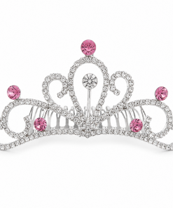 Hair Comb - clear & pink crystal 2 size