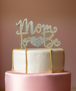 Cake Topper - Mom to be with heart (Gold/Silver)