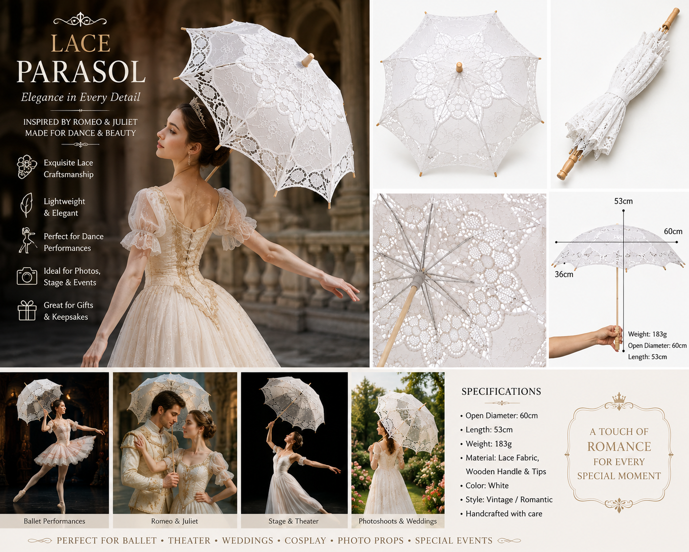 Vintage Lace Parasols - Image 2