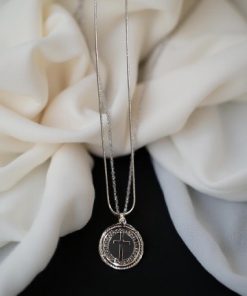 Necklace - circle with cross Silver