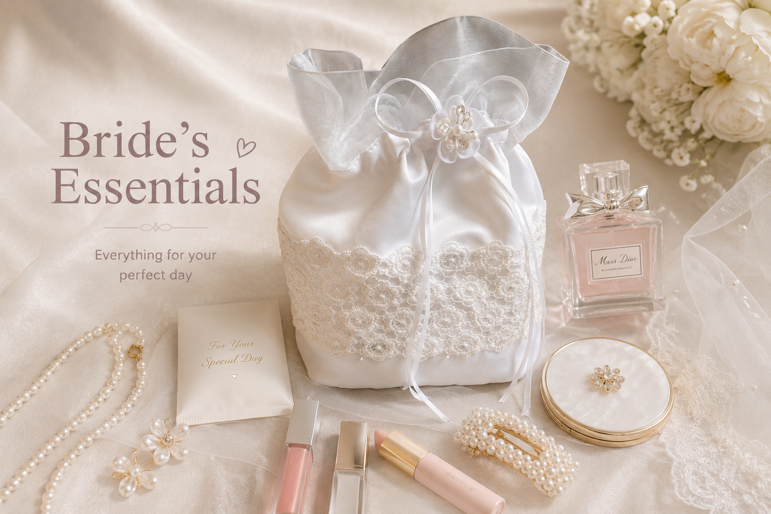 Bridal Essentials Lace Drawstring Bag