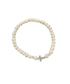 Bracelet- Fresh water pearl w Austrian crystal cross & shambala ( Sizes)