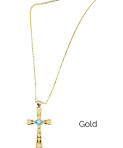 Necklace - cross w/ evileye gold or silver 18" chain