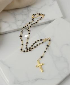 Rosary High Quality black eye stone with trim gold